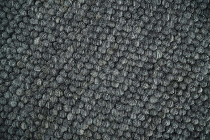 Solid Charcoal Gray Wool Blend Felted Chunky Hand Woven Area Rug