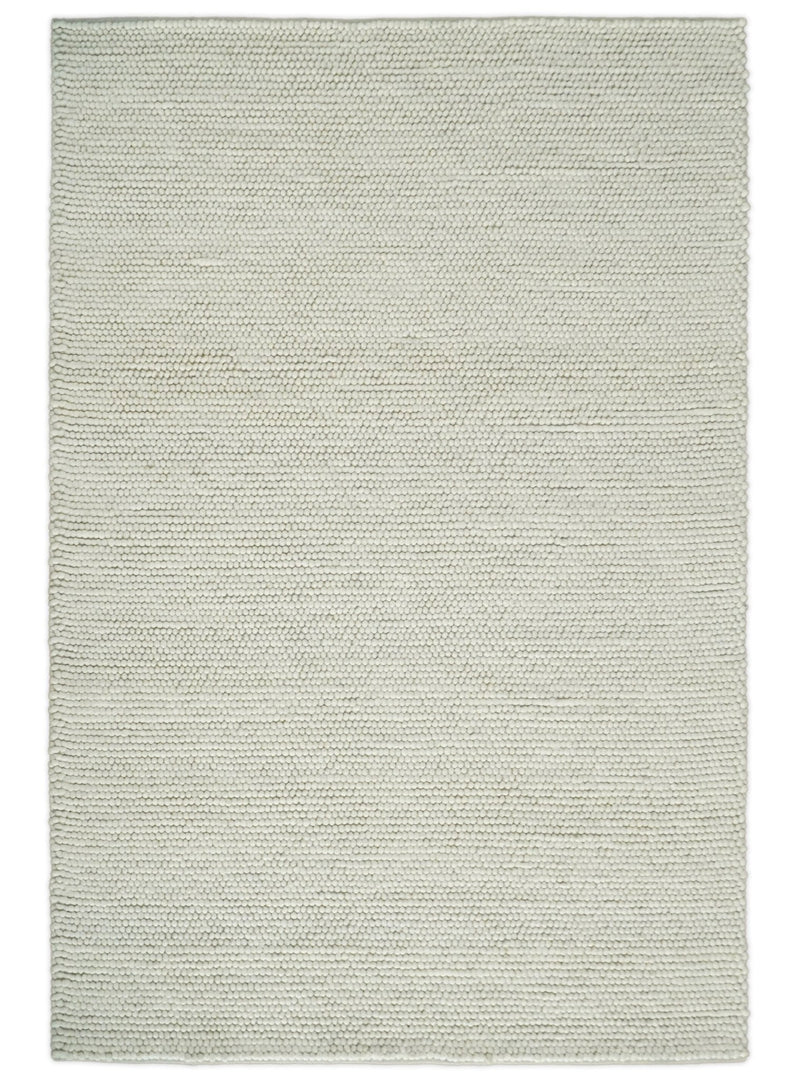 Solid Ivory Wool Felted Chunky Hand Woven Contemporary Area Rug