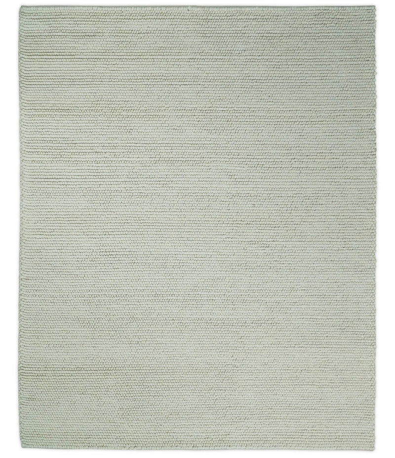 Solid Ivory Wool Felted Chunky Hand Woven Contemporary Area Rug