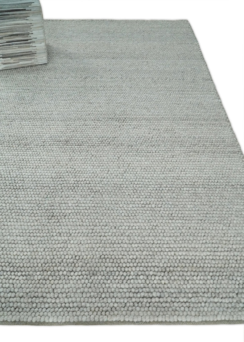 3x5, 5x8, 6x9, 8x10 and 9x12 Solid Silver Wool Blend Felted Chunky Hand Woven Area Rug