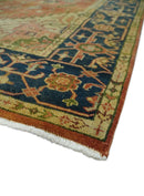 Rust and Blue Traditional Heriz Hand-Knotted Wool Area Rug