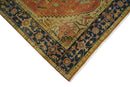 Rust and Blue Traditional Heriz Hand-Knotted Wool Area Rug