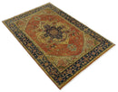 Rust and Blue Traditional Heriz Hand-Knotted Wool Area Rug