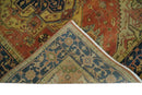 Rust and Blue Traditional Heriz Hand-Knotted Wool Area Rug
