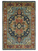 Traditional Blue and Rust Hand Knotted Wool Area Rug - Durable by The Rug Decor