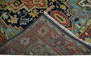 Custom Made Traditional Blue and Rust Hand Knotted Wool Area Rug