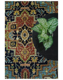 Custom Made Traditional Blue and Rust Hand Knotted Wool Area Rug