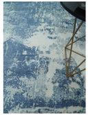 6x9 Blue, Ivory and Gray Modern Abstract Hand Loomed Blended wool and Art silk Area Rug