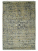6x9 Fine Hand Knotted Beige and Black Traditional Vintage Persian Style Antique Wool Rug | AGR4