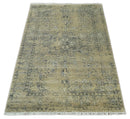 6x9 Fine Hand Knotted Beige and Black Traditional Vintage Persian Style Antique Wool Rug | AGR4