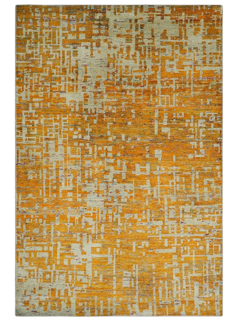 6x9 Gold and Ivory Modern Abstract Recycled wool Area Rug