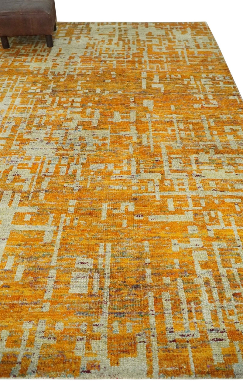 6x9 Gold and Ivory Modern Abstract Recycled wool Area Rug