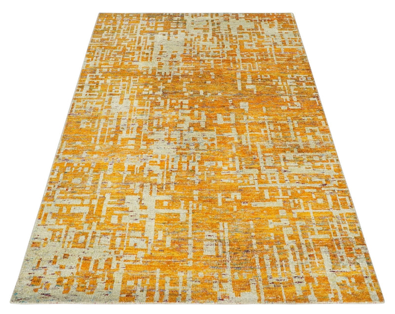 6x9 Gold and Ivory Modern Abstract Recycled wool Area Rug