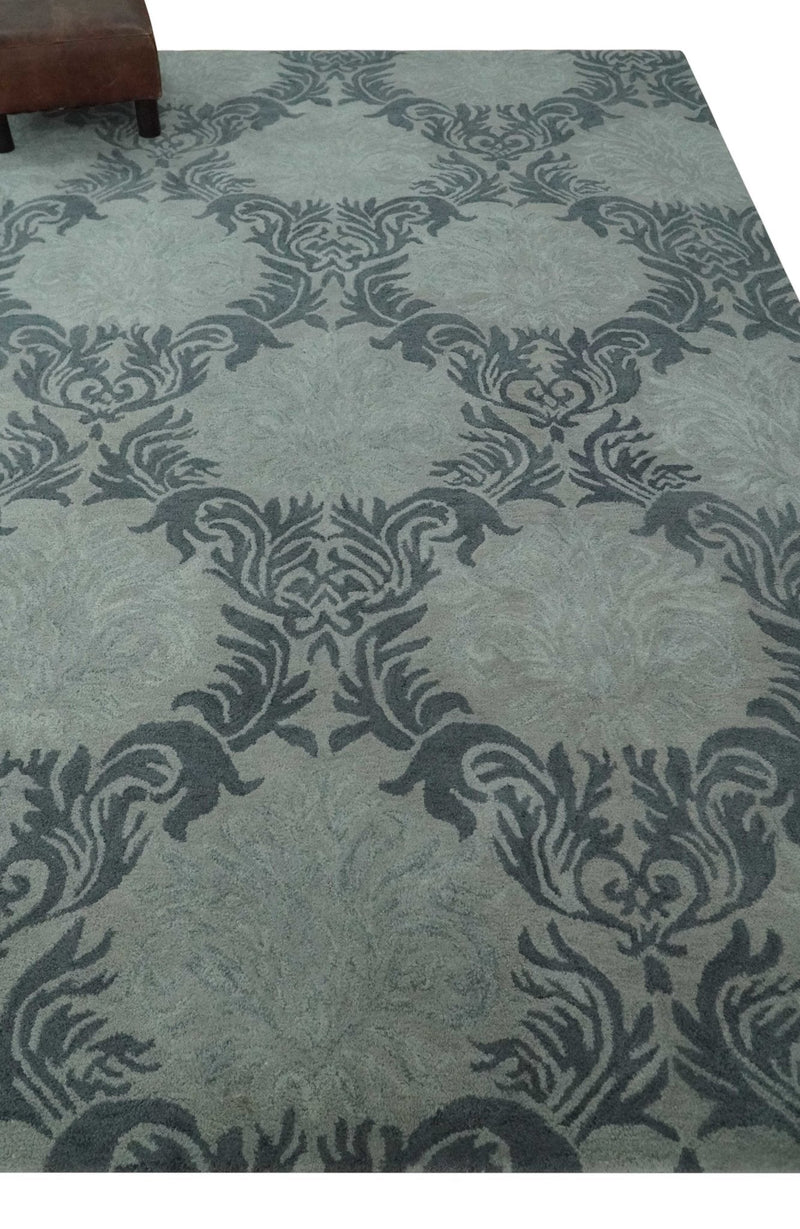 6x9 Gray and Charcoal Ikat Pattern Hand Tufted Wool Area Rug