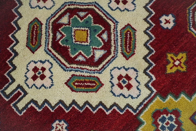 6x9 Hand Knotted Antique Kazak Red and Beige Traditional Tribal Armenian Rug | KZA16