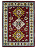 Red and Beige Hand Knotted Kazak Area Rug 6x9 - Tribal Geometric Pattern