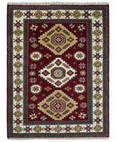 Hand Knotted Antique Kazak Tribal Red and Ivory Area Rug 6x8