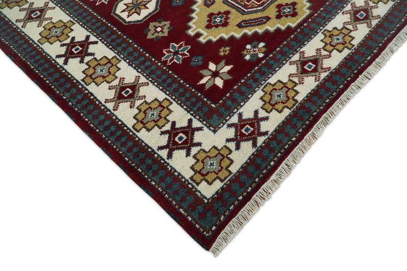 6x8 Hand Knotted Antique Kazak Red and Ivory Traditional Tribal Armenian Rug | KZA14