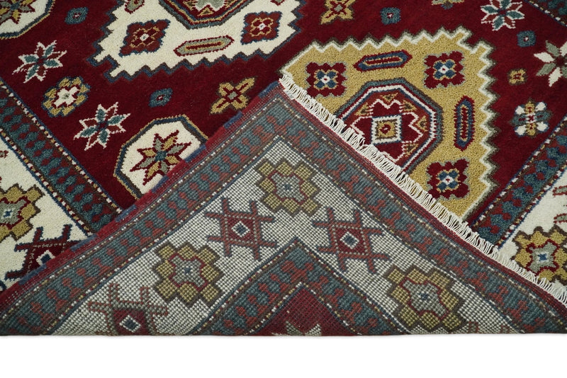 6x8 Hand Knotted Antique Kazak Red and Ivory Traditional Tribal Armenian Rug | KZA14