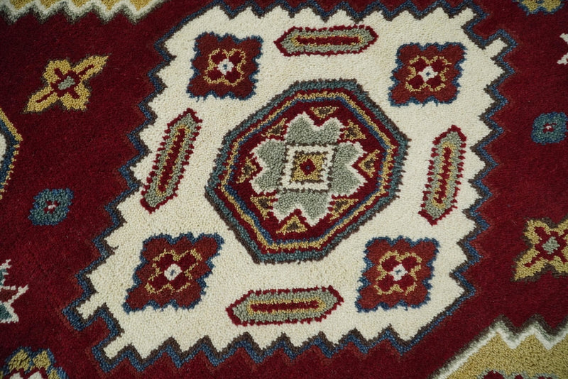 6x8 Hand Knotted Antique Kazak Red and Ivory Traditional Tribal Armenian Rug | KZA14