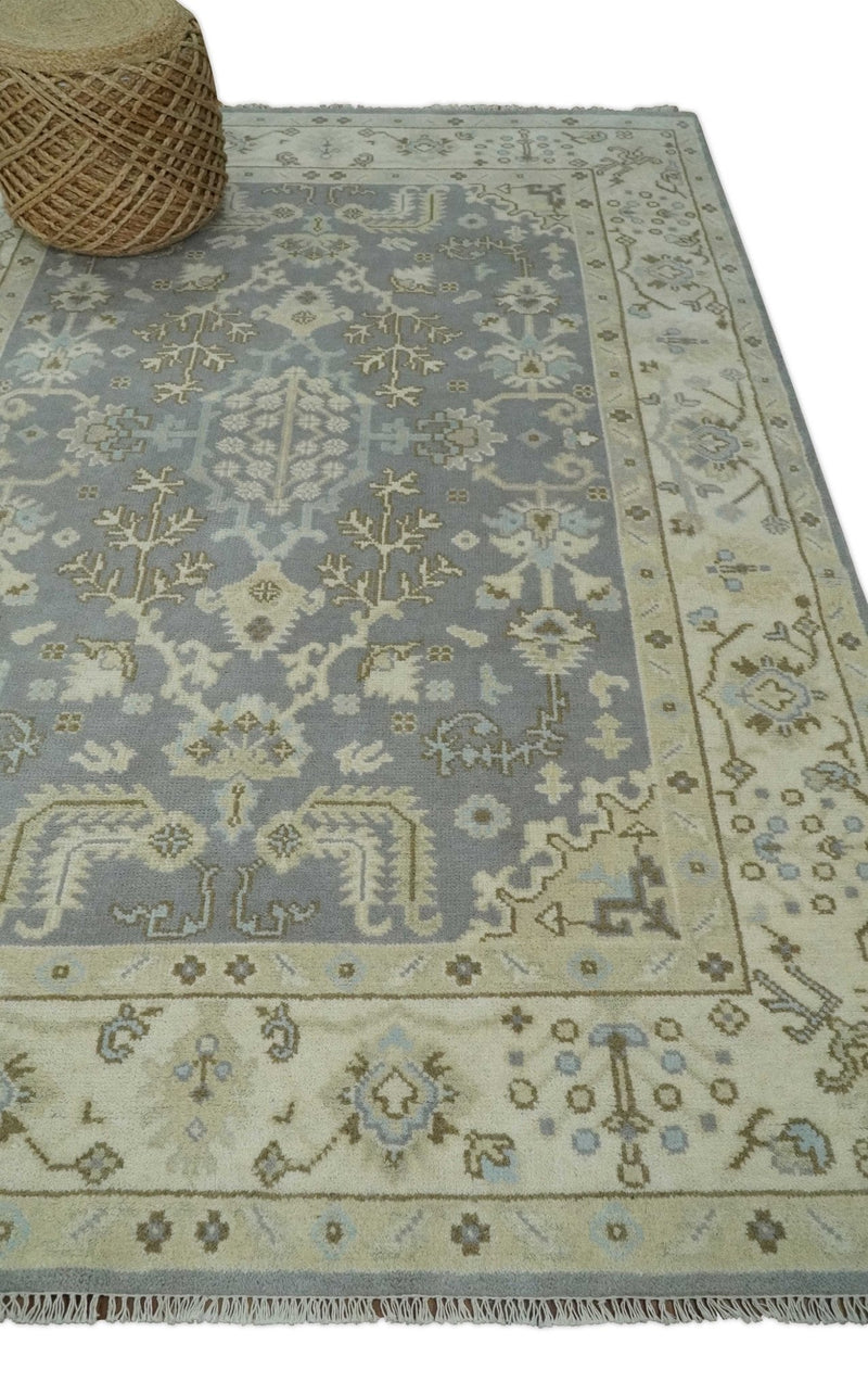 6x9 Hand Knotted Antique Silver, Beige and Brown Traditional Persian Vintage Oushak Wool Rug | TRDCP808