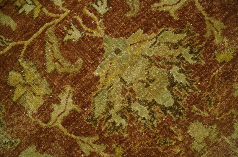 6x9 Hand Knotted Beige and Rust Traditional Oushak Wool Area Rug