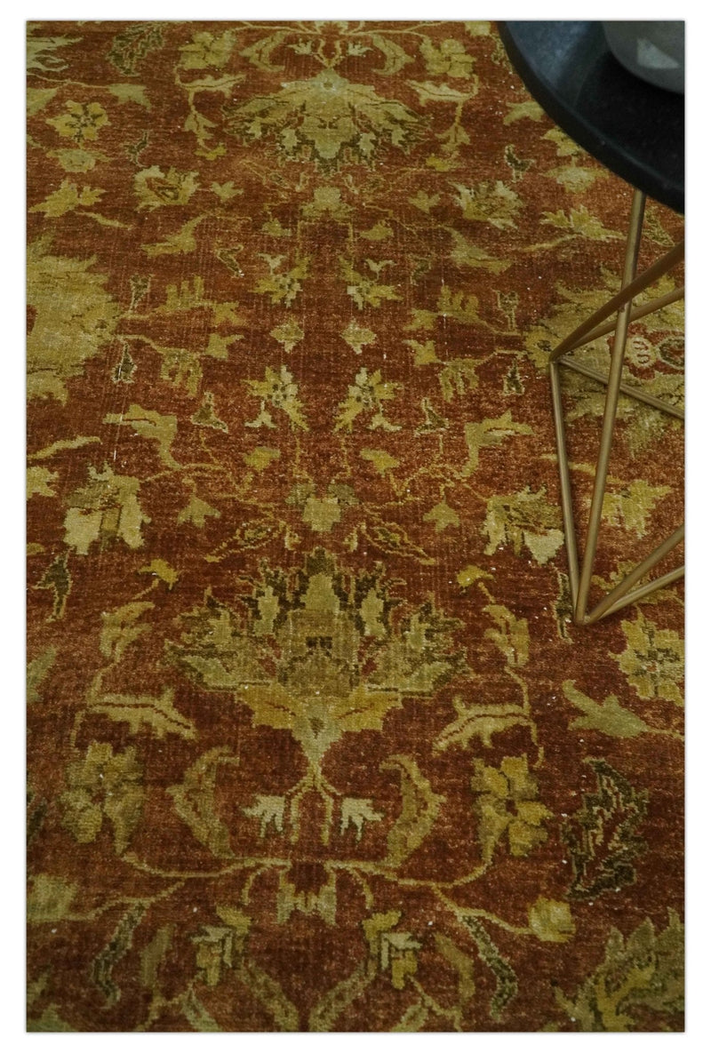 6x9 Hand Knotted Beige and Rust Traditional Oushak Wool Area Rug