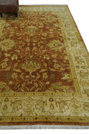 6x9 Hand Knotted Beige and Rust Traditional Oushak Wool Area Rug