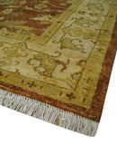 6x9 Hand Knotted Beige and Rust Traditional Oushak Wool Area Rug