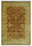 6x9 Hand Knotted Beige and Rust Traditional Oushak Wool Area Rug