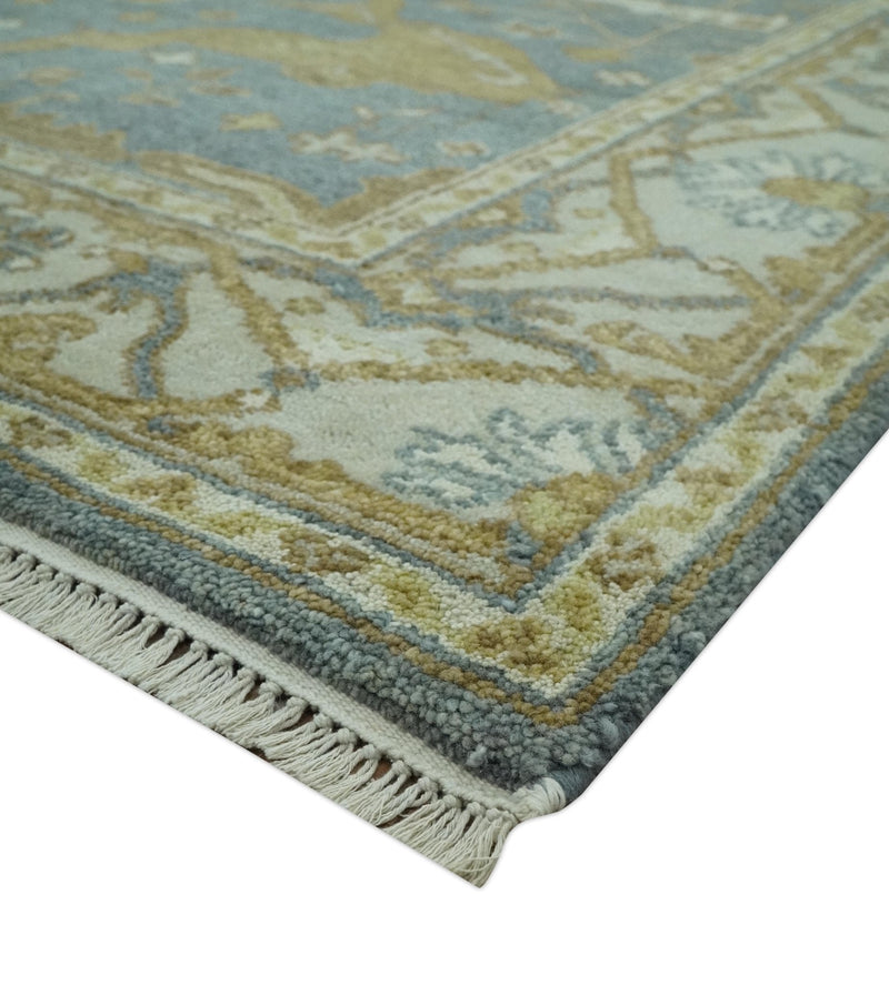 6x9 Hand Knotted Gray, Olive and Ivory Traditional Oriental Oushak wool area rug