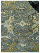 6x9 Hand Knotted Gray, Olive and Ivory Traditional Oriental Oushak wool area rug