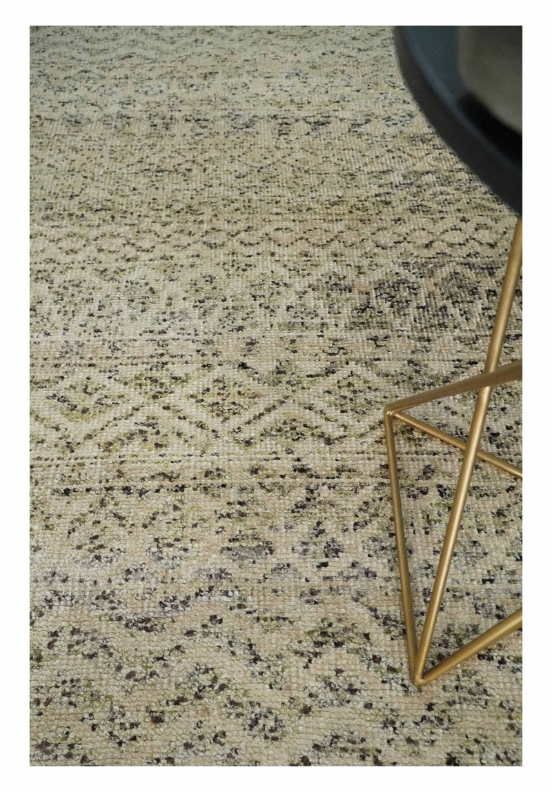 6x9 Hand Knotted Ivory, Camel and Charcoal Modern Contemporary Southwestern Tribal Trellis Recycled wool Area Rug