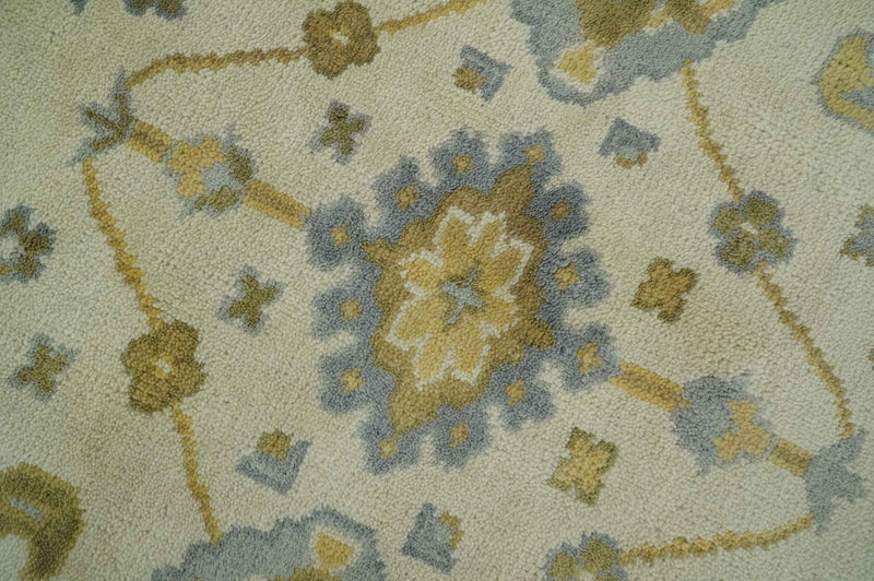 6x9 Hand Knotted Ivory, Gray and Mustard Traditional Oriental Oushak wool rug