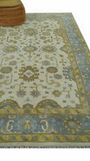 6x9 Hand Knotted Ivory, Gray and Mustard Traditional Oriental Oushak wool rug