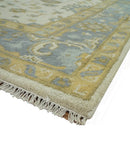 6x9 Hand Knotted Ivory, Gray and Mustard Traditional Oriental Oushak wool rug