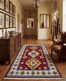 Red and Beige Hand Knotted Kazak Area Rug 6x9 - Tribal Geometric Pattern