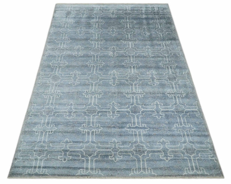 6x9 Hand Woven Silver, Charcoal and Ivory Low pile wool area Rug