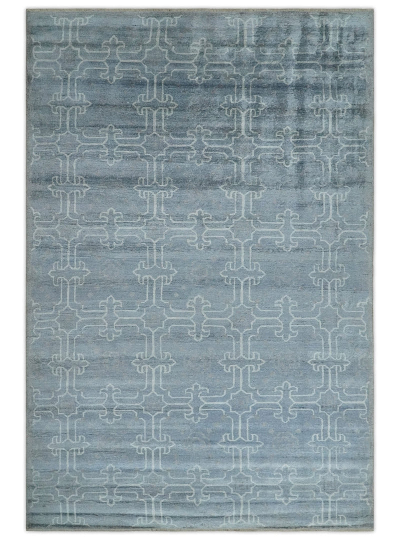 6x9 Hand Woven Silver, Charcoal and Ivory Low pile wool area Rug