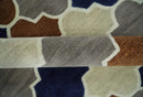6x9 Ivory, Blue, Brown and Silver Ikat Pattern Hand Tufted Wool Area Rug by The Rug Decor
