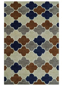 6x9 Ivory, Blue, Brown and Silver Ikat Pattern Hand Tufted Wool Area Rug by The Rug Decor