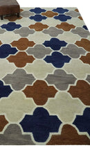 6x9 Ivory, Blue, Brown and Silver Ikat Pattern Hand Tufted Wool Area Rug by The Rug Decor