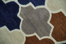 6x9 Ivory, Blue, Brown and Silver Ikat Pattern Hand Tufted Wool Area Rug by The Rug Decor