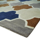 6x9 Ivory, Blue, Brown and Silver Ikat Pattern Hand Tufted Wool Area Rug by The Rug Decor