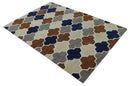 6x9 Ivory, Blue, Brown and Silver Ikat Pattern Hand Tufted Wool Area Rug by The Rug Decor