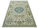 6x9 Ivory, Olive and Teal Hand Knotted Traditional Medallion Mamluk Design wool Area Rug
