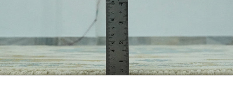 6x9 Ivory, Olive and Teal Hand Knotted Traditional Medallion Mamluk Design wool Area Rug