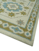 6x9 Ivory, Olive and Teal Hand Knotted Traditional Medallion Mamluk Design wool Area Rug