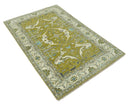 6x9 Olive and Ivory Hand Knotted Traditional Oriental Oushak wool area rug