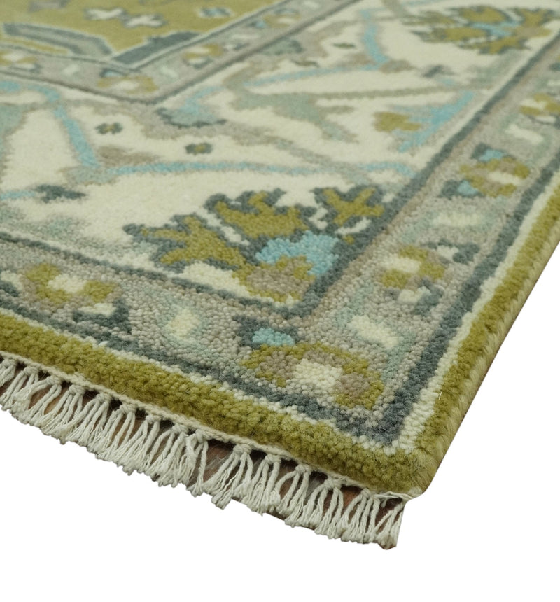6x9 Olive and Ivory Hand Knotted Traditional Oriental Oushak wool area rug
